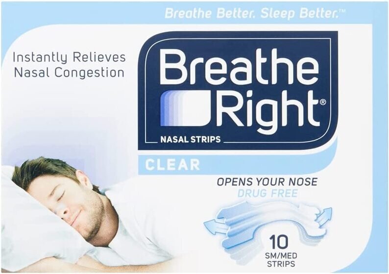 Breathe Right Clear Snoring Congestion Relief Nasal Strips - 10 Small/Medium Strips
