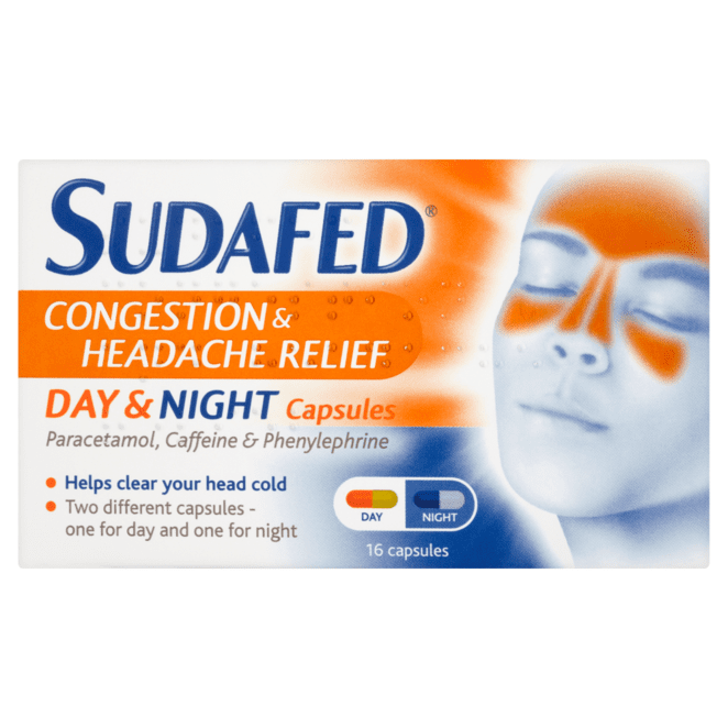 Sudafed Congestion & Headache Day & Night – 16 Capsules