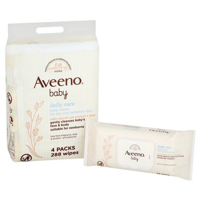 Aveeno Baby Daily Care Baby Wipes - Pack of 4 - 288 Wipes