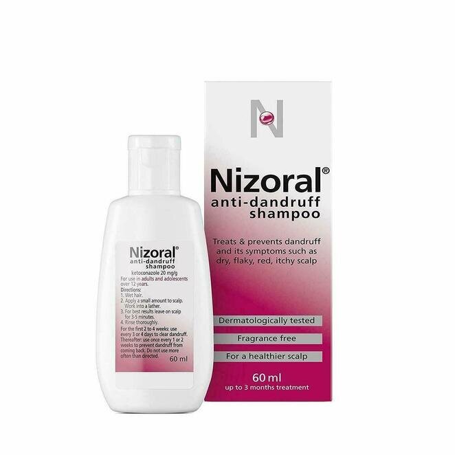 Nizoral Anti-dandruff Shampoo, Treats and Prevents Dandruff, Suitable for Dry Flaky and Itchy Scalp - 60ml
